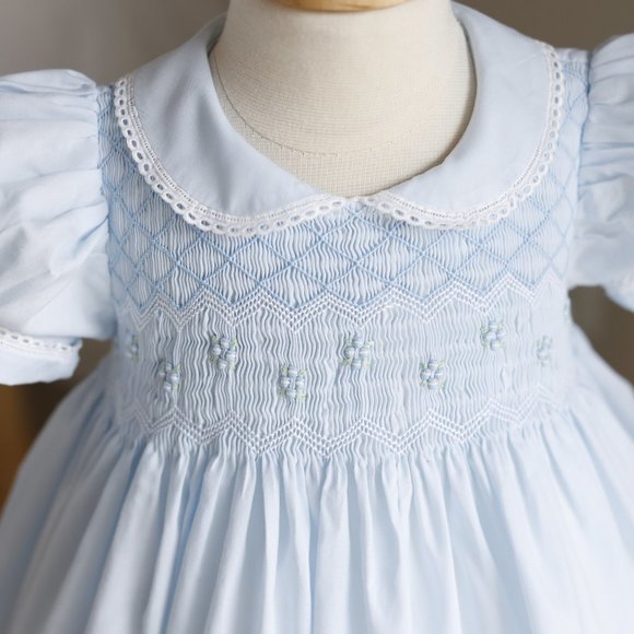 RARE Blue Smocked Dress Heirloom Feltman Brothers PERFECT CONDITION Like New - Picture 2 of 9
